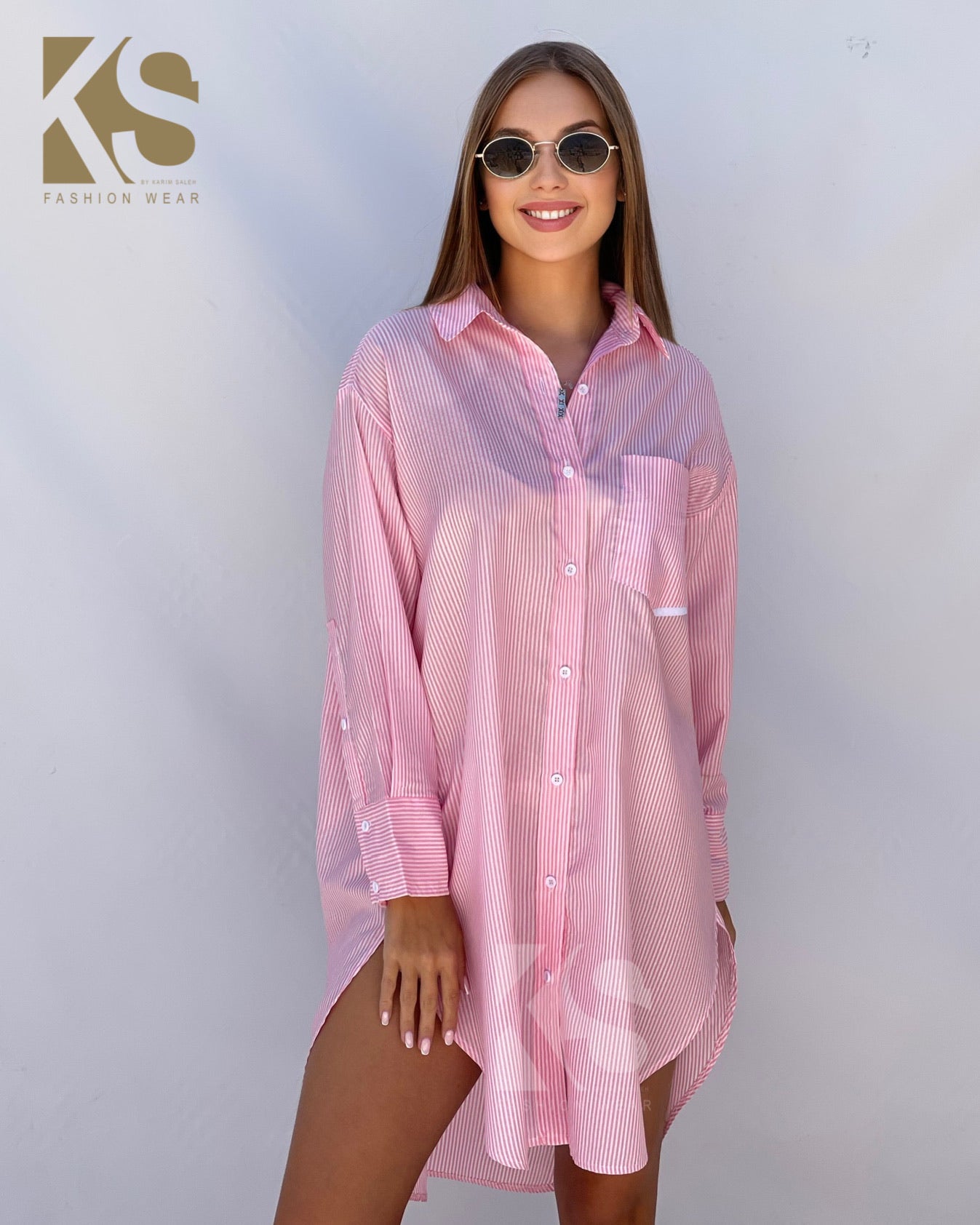 Oversized pink shirt dress best sale