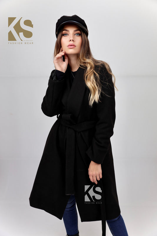 Wrapped Belted Coat - Black