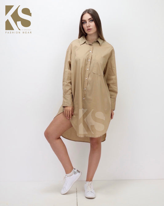 Oversized Shirt Dress - Beige