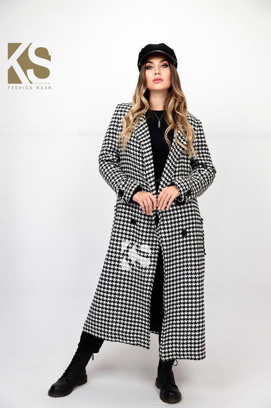 Tweed double breasted Coat - Black&White