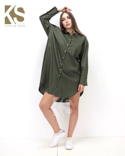 Oversized Shirt Dress - Dark Olive