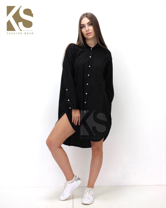 Oversized Shirt Dress - Black