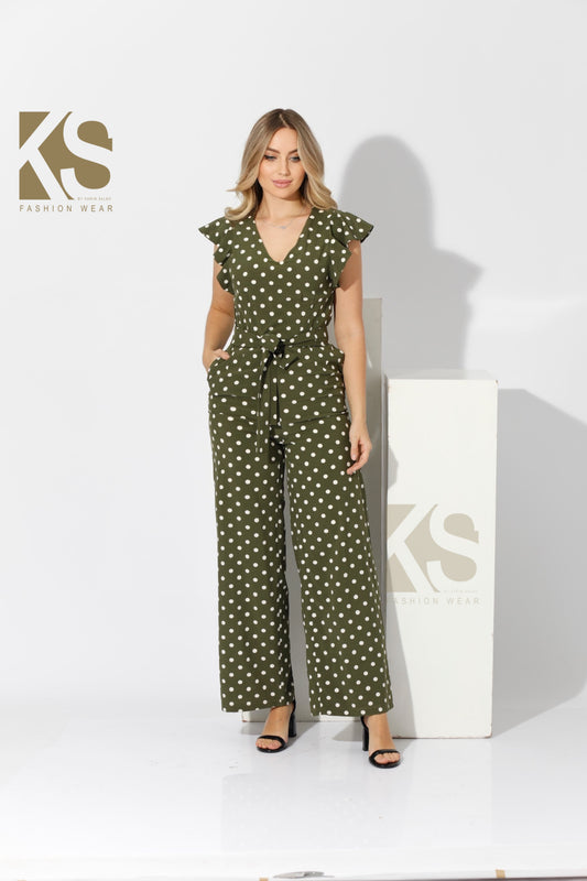 Polka Dot Jumpsuit - Olive