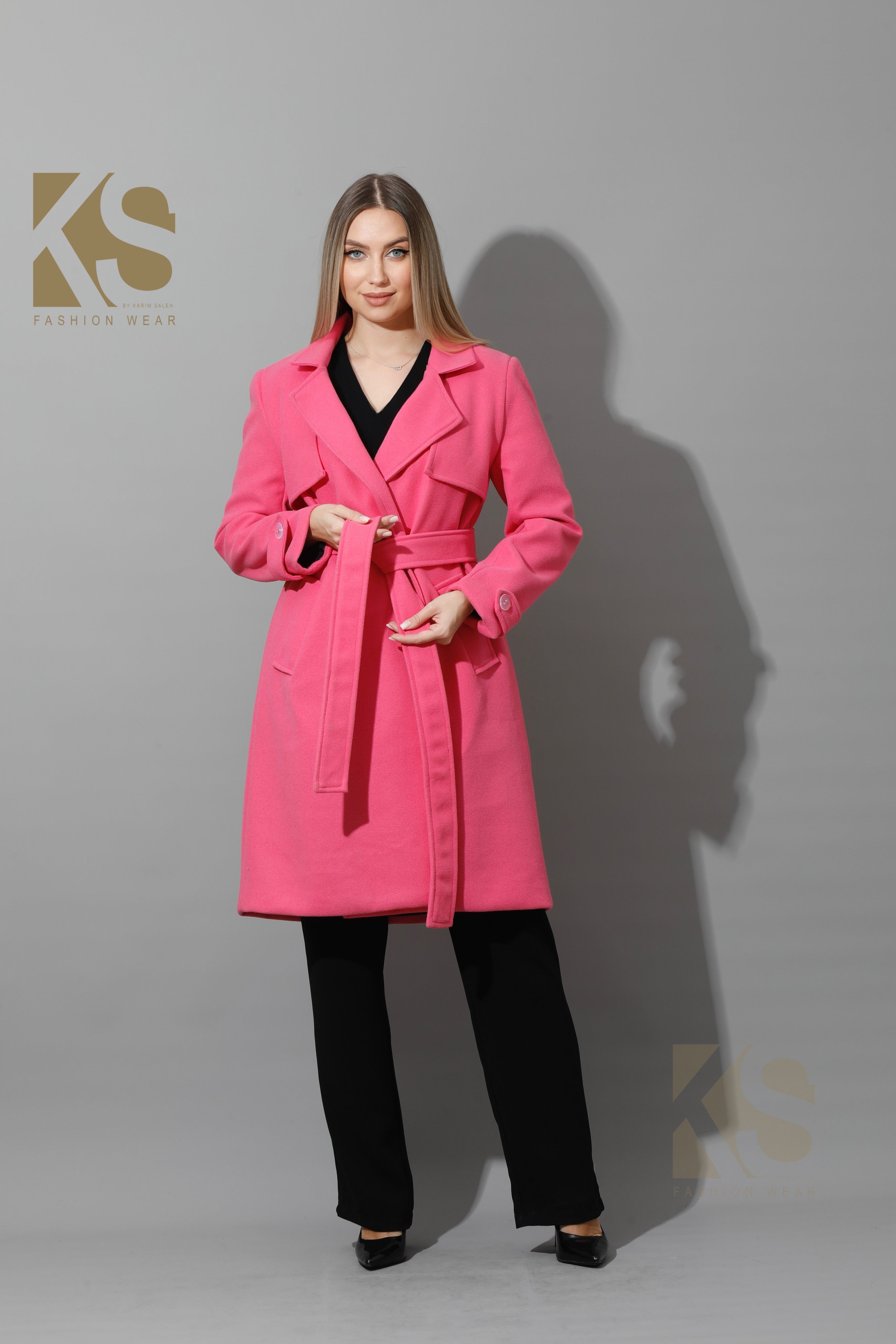 Wrapped Belted trench Coat Barbie Pink KS Fashion Wear