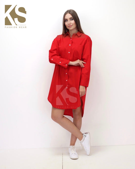 Oversized Shirt Dress - Red