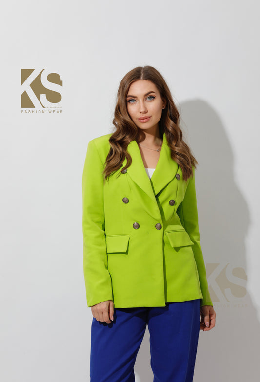 Double Breasted Blazer - Lime Green