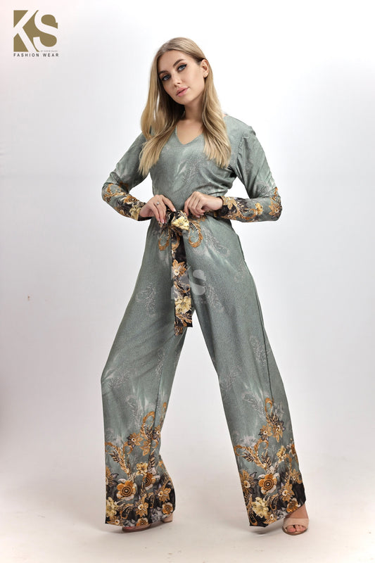 Jumpsuit Floral Long Sleeves  - green