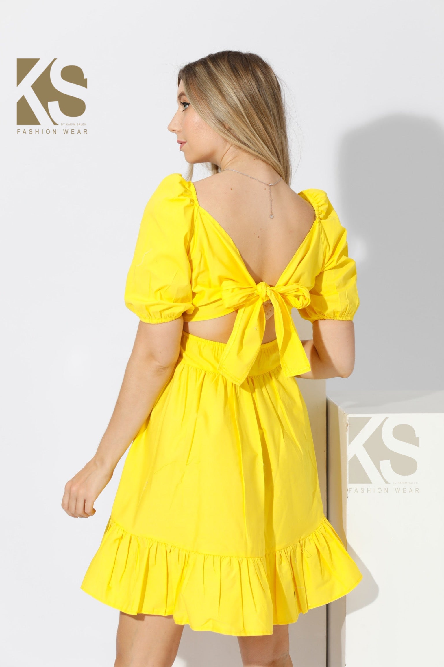 P.A.R.O.S.H. oversize bow detail dress - Yellow