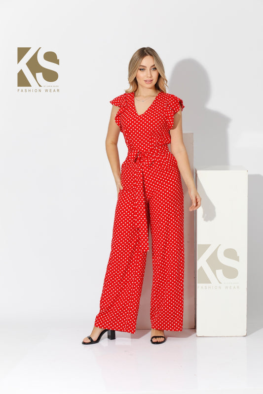 Polka Dot Jumpsuit - Red