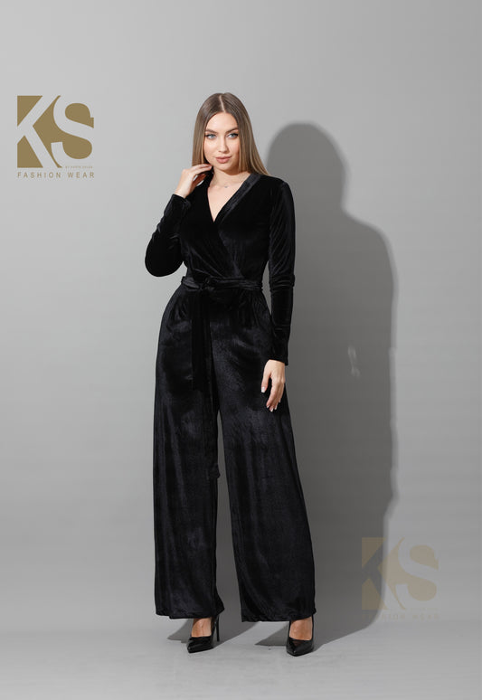 Wrapped wide leg Jumpsuit- Black